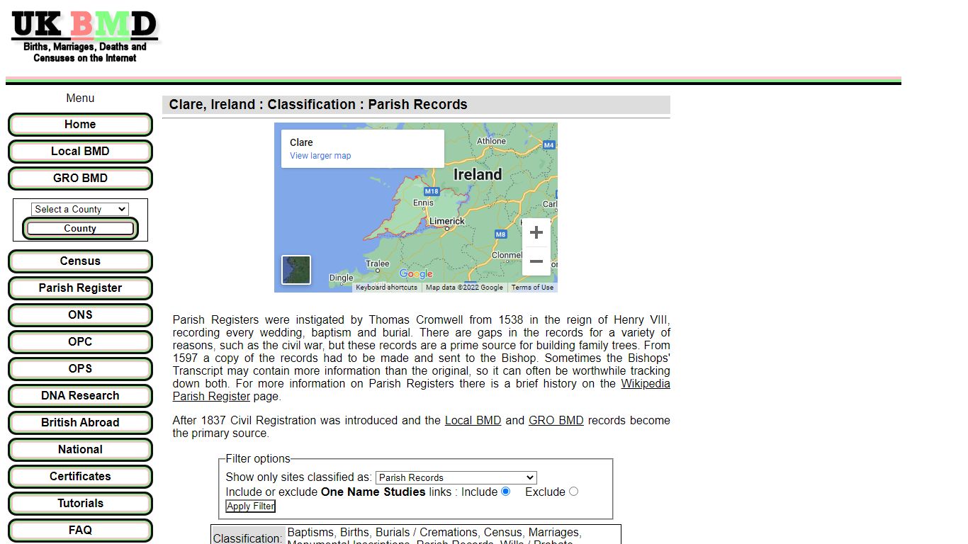 Clare, Ireland : Classification : Parish Records